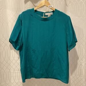 Summit Hill 100 Percent Silk Green Xl Blouse, Shoulder Pads